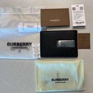 BURBERRY BLACK GRAINED LEATHER EMBOSSED LOGO CARD HOLDER CASE WALLET